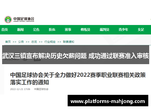武汉三镇宣布解决历史欠薪问题 成功通过联赛准入审核 武汉三镇宣布解决历史欠薪问题 成功通过联赛准入审核